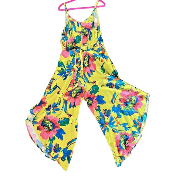 Ivy Street Sz XL Wide Leg Jumpsuit Spaghetti Strap BOLD Floral Summer Comfy CUTE - Picture 3 of 12